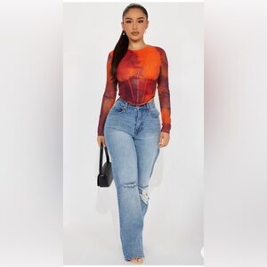 Fashion Nova Orange and Red Long Sleeve Top